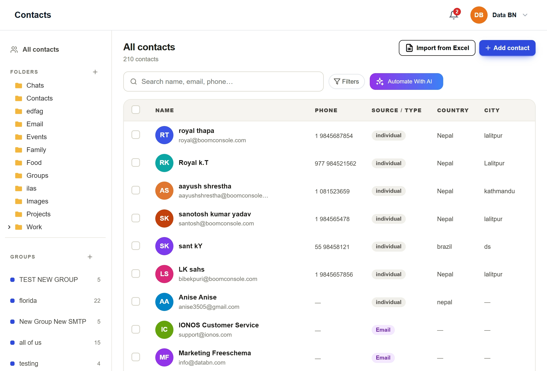 Contacts management preview