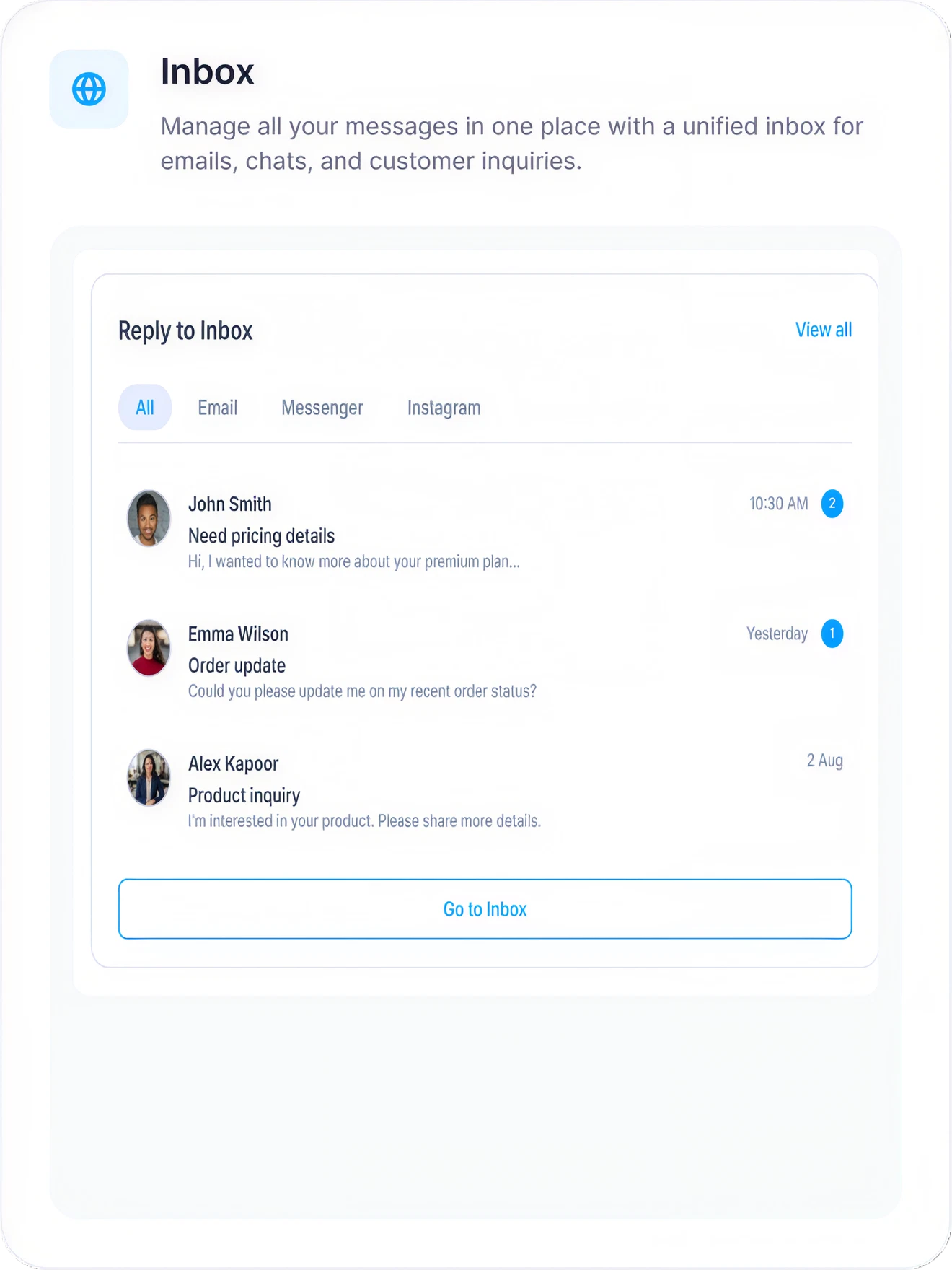 Inbox reply preview