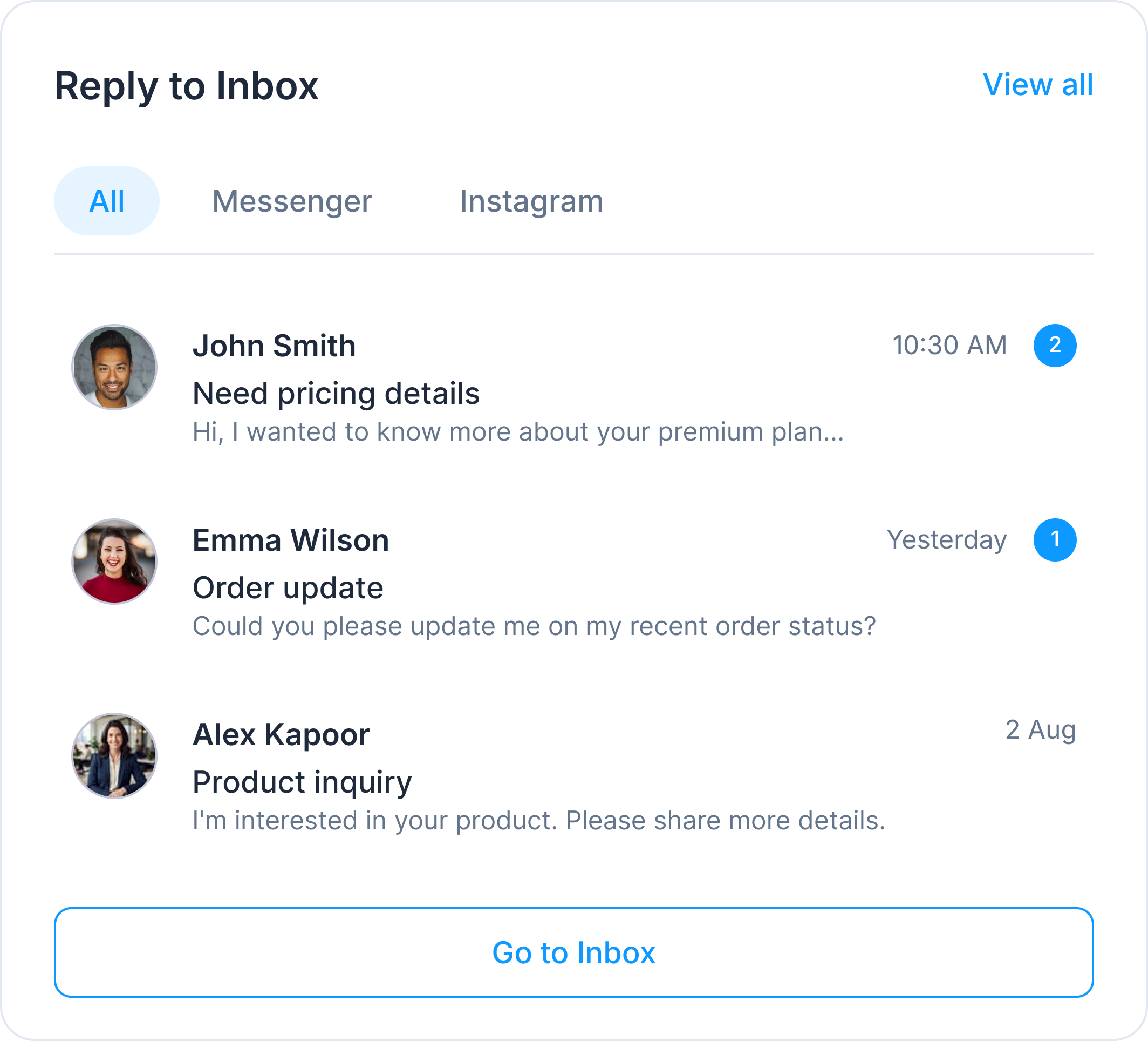 Inbox dashboard preview